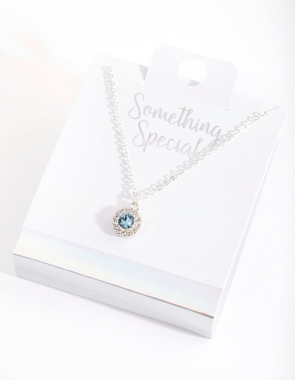 Silver Diamond Simulants Aqua Halo Necklace