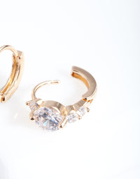 Gold Cubic Zirconia Stone Huggie Earrings - link has visual effect only