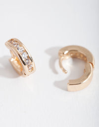 Gold Diamante Set Huggie Earrings - link has visual effect only