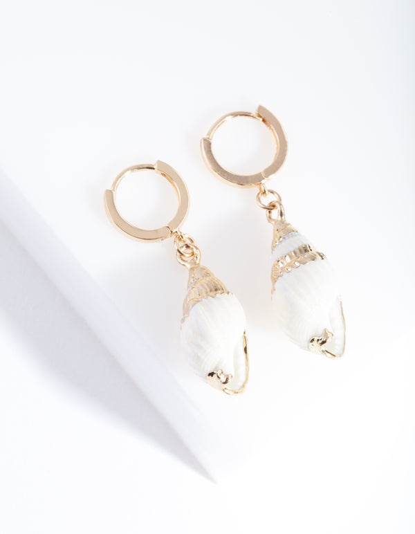 Gold Conch Shell Huggie Earrings