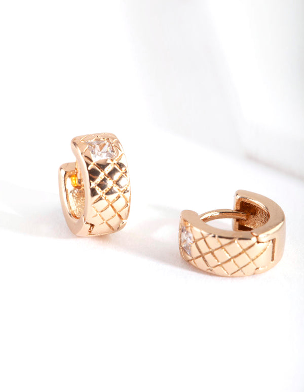 Gold Quilted Huggie Earrings