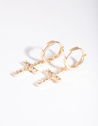 Gold Diamante Cross Huggie Earrings - link has visual effect only