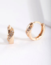 Gold Twisted Diamante Huggie Earrings - link has visual effect only