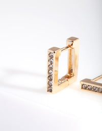 Gold Square Diamante Huggie Earrings - link has visual effect only