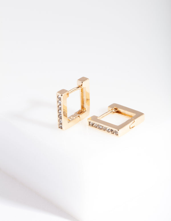 Gold Square Diamante Huggie Earrings