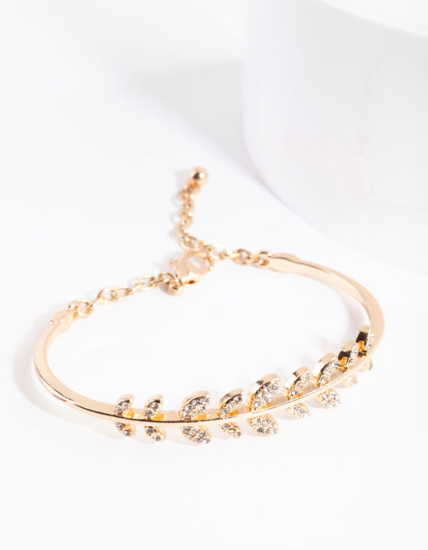 Gold Crystal Laurel Cuff Bracelet