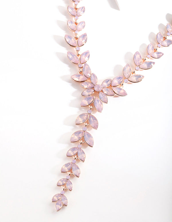 Rose Gold Pink Cascading Navette Necklace