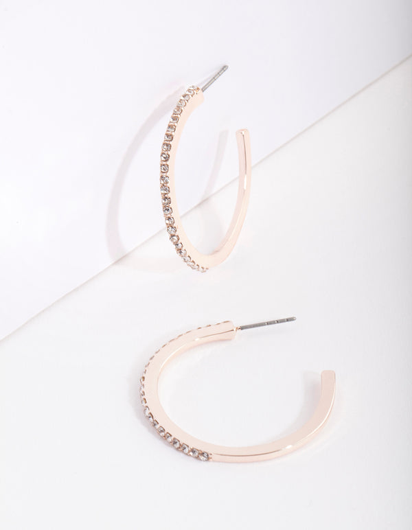 Rose Gold Thin Diamante Hoop Earrings