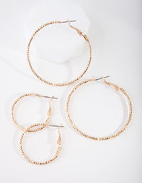 Gold Triple Diamond Cut Hoop Earring Pack - link has visual effect only