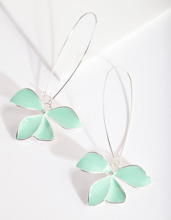 Teal Enamel Flower Fish Hook Earrings