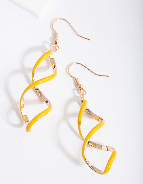 Gold Yellow Spiral Earrings