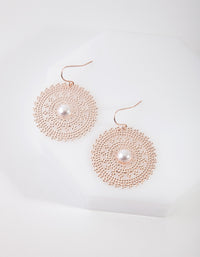 Rose Gold Staple Disc Pearl Drop Earrings - link has visual effect only