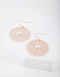 Rose Gold Staple Disc Pearl Drop Earrings - link has visual effect only