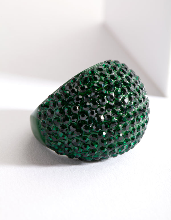 Green Coated Metal Pave Diamante Dome Ring