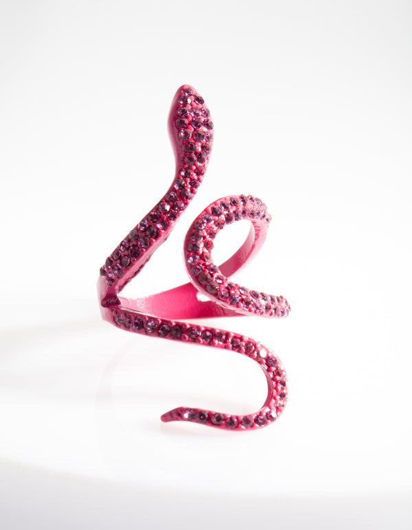 Pink Diamante Swirl Snake Ring