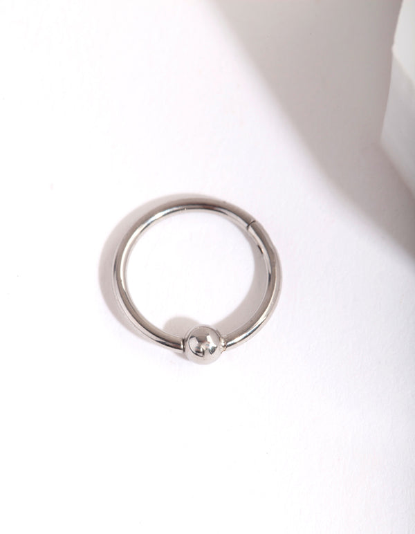 Rhodium Plain Bead Belly Clicker Ring