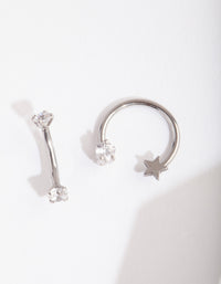 Rhodium Surgical Steel Diamante Star Barbell Pack - link has visual effect only