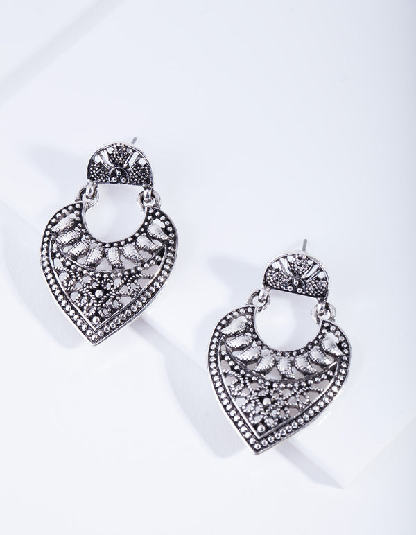 Antique Silver Etched Teardrop Earrings