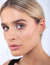 Gold Pretty Flower Crawler Earrings - link has visual effect only