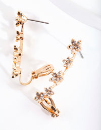 Gold Pretty Flower Crawler Earrings - link has visual effect only