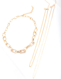 Gold Diamante Link Multirow Necklace - link has visual effect only