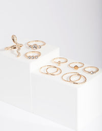 Gold Pearl & Diamante Mix Ring 7-Pack - link has visual effect only