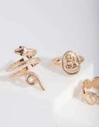 Gold Snake & Disc Ring 4-Pack - link has visual effect only