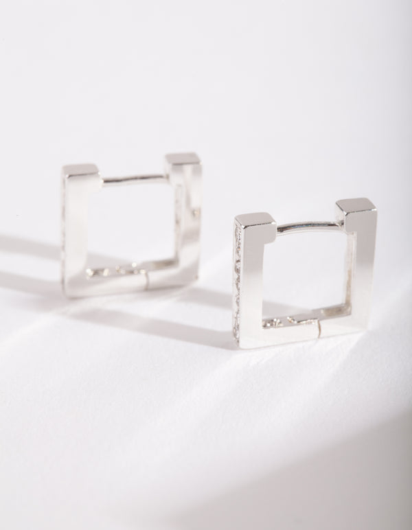 Silver Square Diamante Huggie