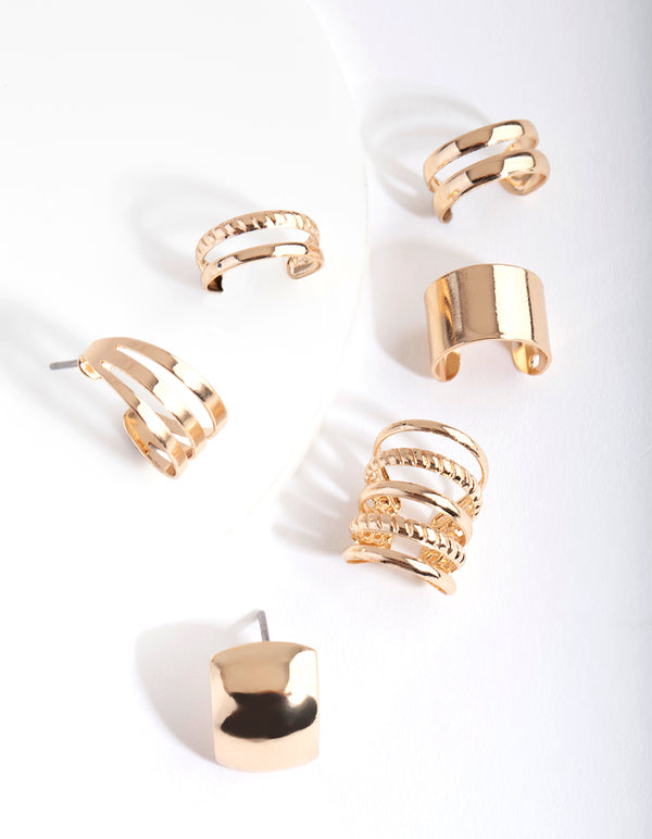 Gold Textured Ear Cuff & Earring Pack