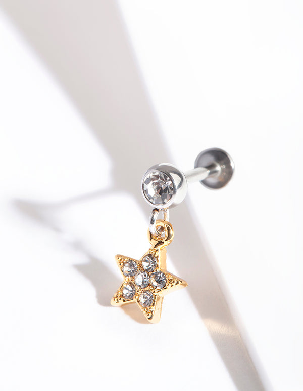 Surgical Steel Pave Star Charm Flat Back