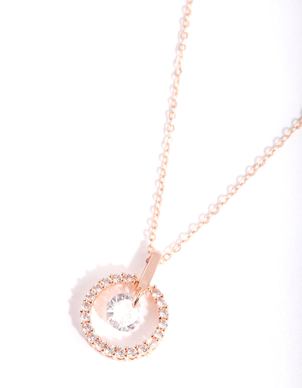 Rose Gold Cubic Zirconia Open Circle Necklace