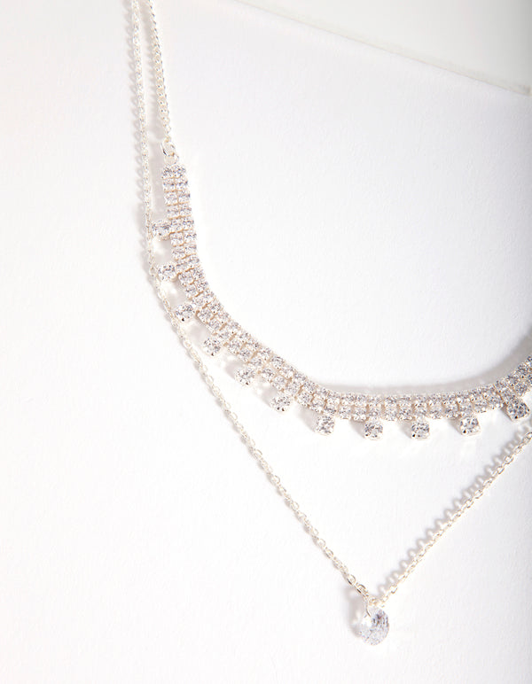 Silver Cubic Zirconia Double Row Necklace