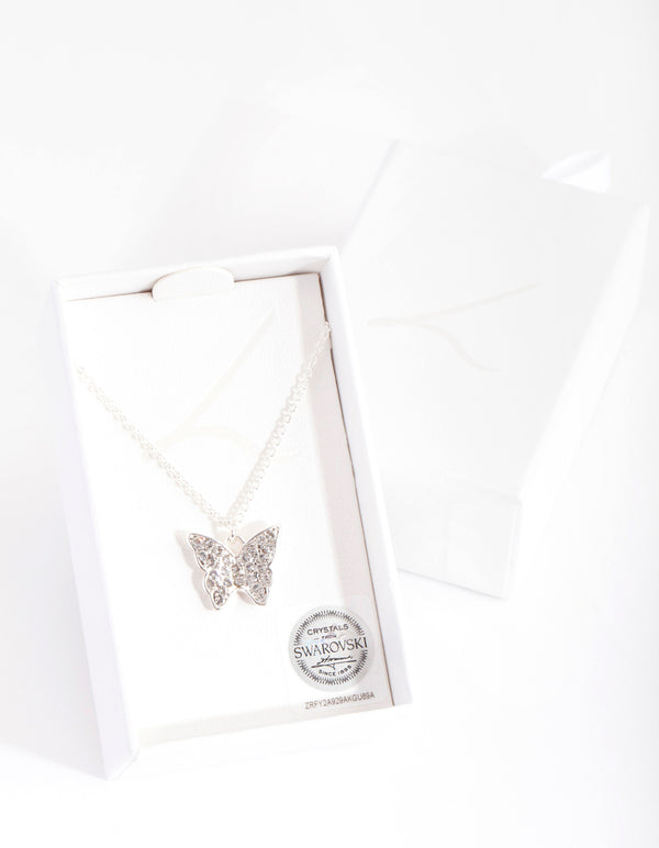 Silver Diamond Simulant Butterfly Necklace