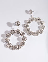 Silver Diamante Flower Circle Earrings - link has visual effect only