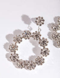 Silver Diamante Flower Circle Earrings - link has visual effect only