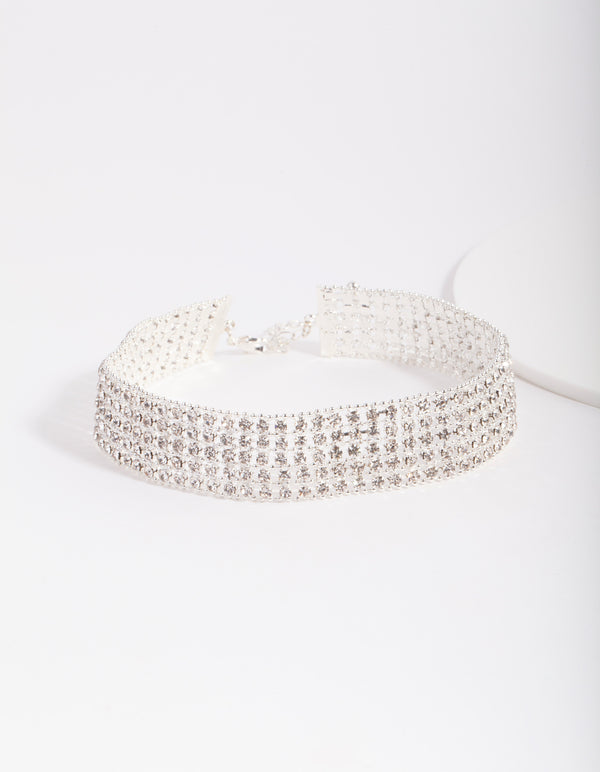 Silver 5 Row Diamante Choker