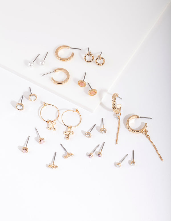 Gold Diamante Hoop Earring 12-Pack