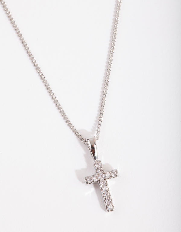 Diamond Simulant Pave Cross Necklace