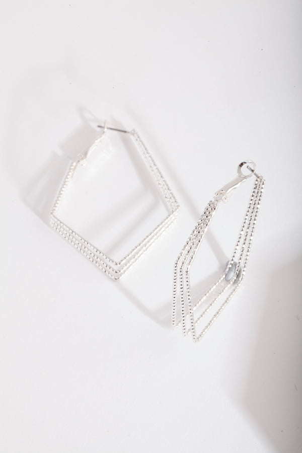 Silver Textured 3 Row Diamond Hoop