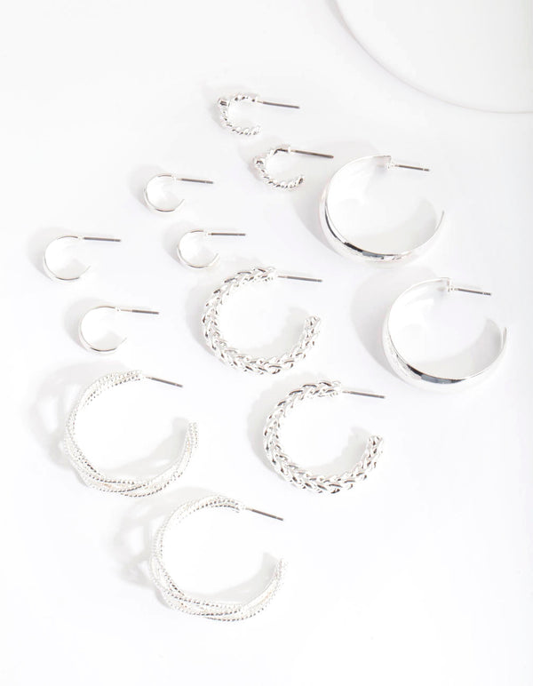 Silver Multi Twist Hoop Earring 6-Pack