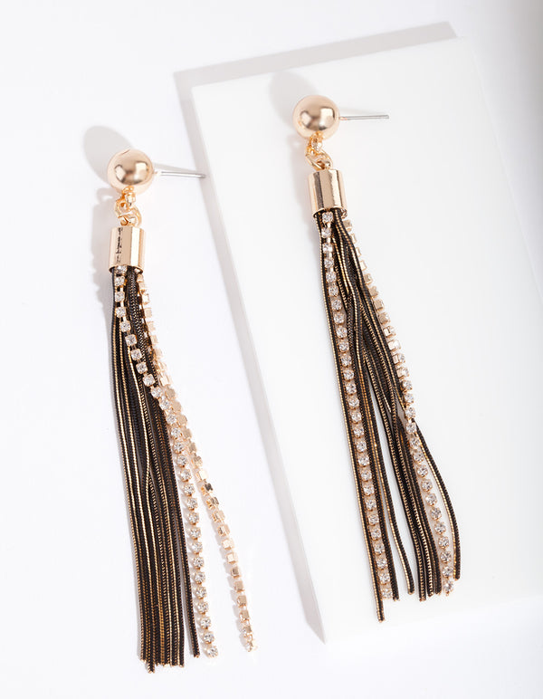 Black & Gold Cutchain Diamante Earrings