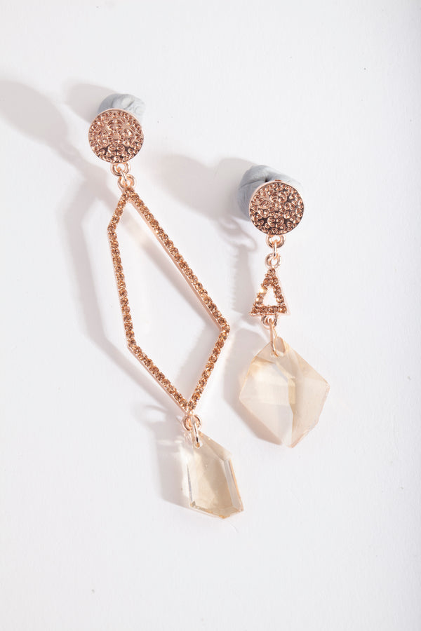 Rose Gold Asymmetric Diamante Drop Earrings