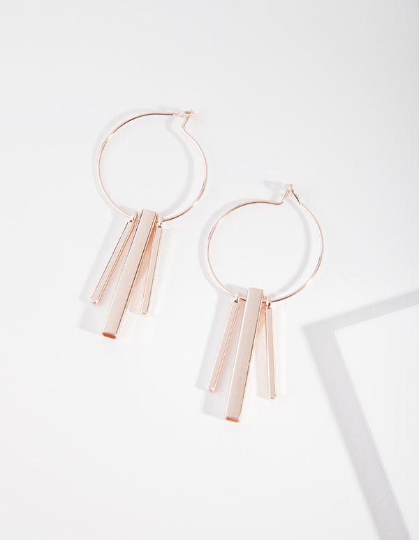 Rose Gold Square Cylinder Hoop Earrings