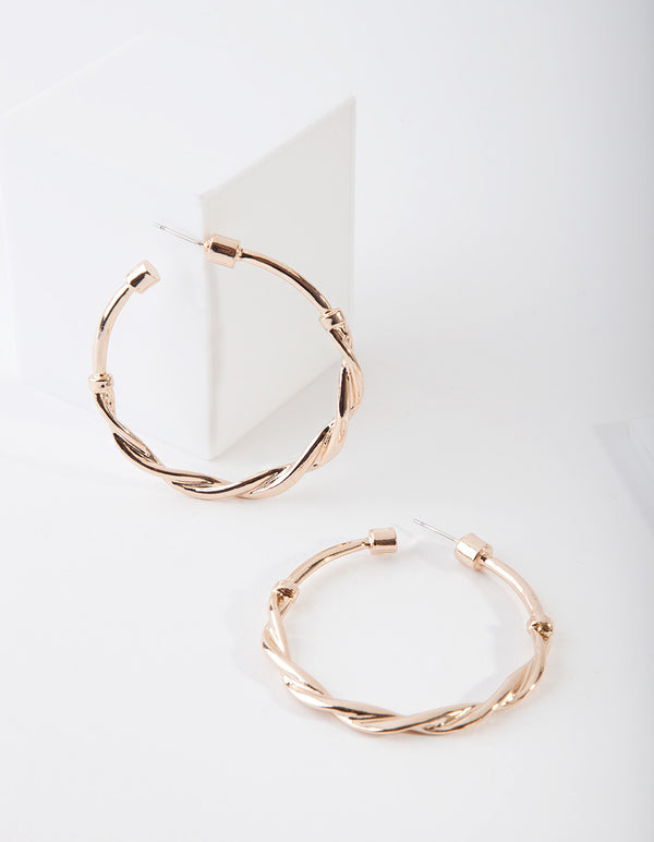 Gold Twist Metal Hoop Earrings