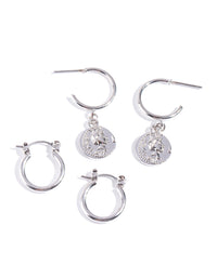 Silver Coin Charm Hoop Earring Pack - link has visual effect only