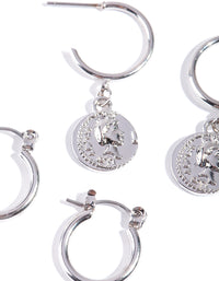 Silver Coin Charm Hoop Earring Pack - link has visual effect only