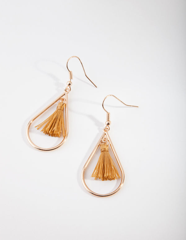 Gold Teardrop Tassel Earrings