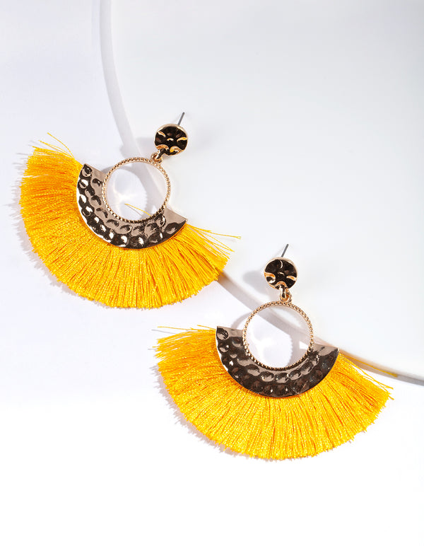 Shiny Gold Circle Fringe Drop Earrings