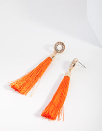 Shiny Gold Diamante Circle Tassel Drop Earrings - link has visual effect only