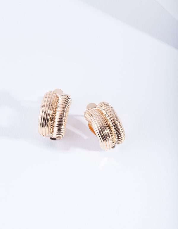 Gold Texture Curve Stud Earrings